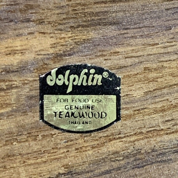 Dolphin Cheese Server with Dome Teakwood Vintage with Box 7.5" Diameter - Picture 7 of 12